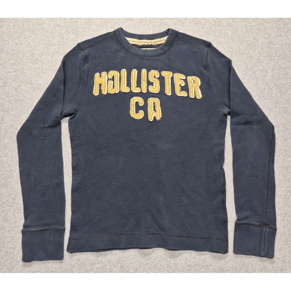 Vintage Hollister Muscle Shirt Mens S Navy Blue Waffle Knit Spellout Logo Y2K